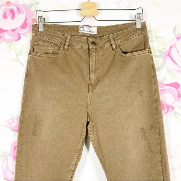 Free People Brown Distressed Frayed Skinny Denim Jeans 30 - Picture 2 of 10